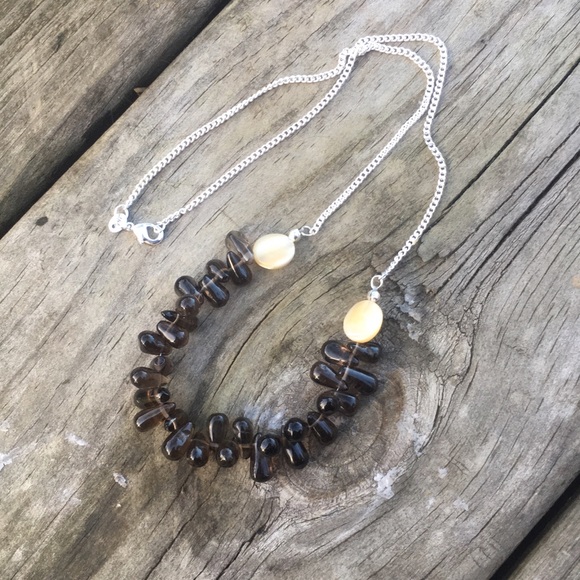 Smoky Quartz Gemstone Silver Necklace Bracelet - Picture 3 of 7